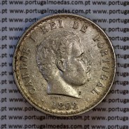 Portugal, silver coin of 500 réis 1892 of D. Carlos I, date variant amended  of 1892 on 1891, (XF), World Coins Portugal KM 535