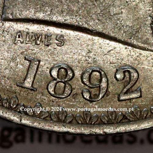 500 réis 1892 prata D. Carlos I, variante data emendada 1892 sobre 1891, (MBC+/Bela), World Coins Portugal KM 535