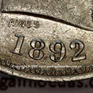 Portugal, silver coin of 500 réis 1892 of D. Carlos I, date variant amended  of 1892 on 1891, (XF), World Coins Portugal KM 535