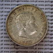 500 réis 1892 prata D. Carlos I, variante data emendada 1892 sobre 1891, (MBC+), World Coins Portugal KM 535