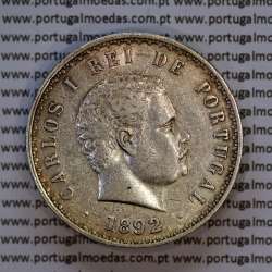 500 réis 1892 prata D. Carlos I, variante data emendada 1892 sobre 1891, (MBC+), World Coins Portugal KM 535