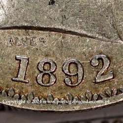 500 réis 1892 prata D. Carlos I, variante data emendada 1892 sobre 1891, (MBC+), World Coins Portugal KM 535