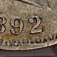 Portugal, silver coin of 500 réis 1892 of D. Carlos I, date variant amended  of 1892 on 1891, (VF+), World Coins Portugal KM 535