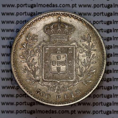 500 réis 1892 prata D. Carlos I, variante data emendada 1892 sobre 1891, (MBC+), World Coins Portugal KM 535