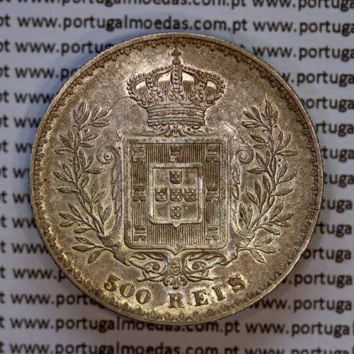 Portugal, silver coin of 500 réis 1893 of D. Carlos I, (XF/UNC), World Coins Portugal KM 535