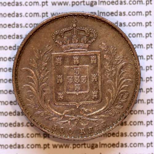 500 réis 1871 prata D. Luis I, moeda de cinco tostões prata 1871, World Coins Portugal KM 509