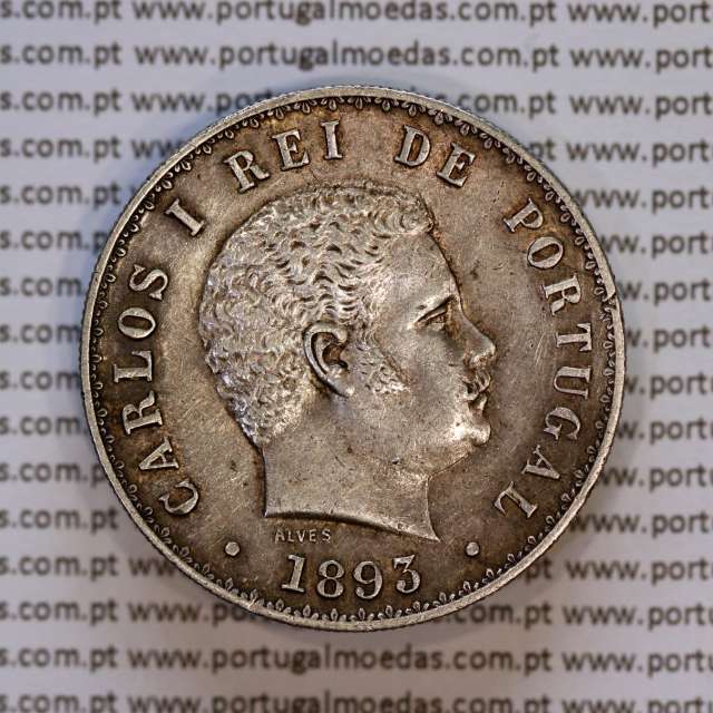 Portugal, silver coin of 500 réis 1893 of D. Carlos I, (XF), World Coins Portugal KM 535