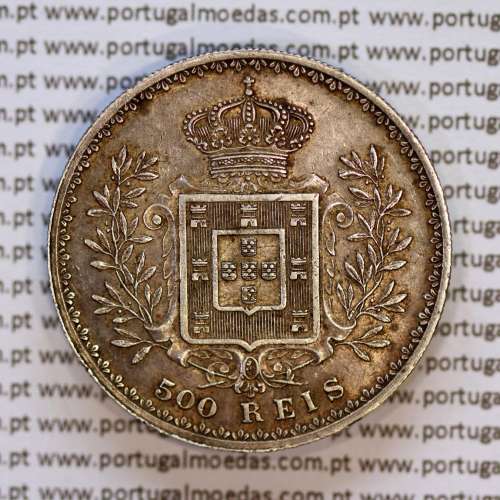 Portugal, silver coin of 500 réis 1893 of D. Carlos I, (XF), World Coins Portugal KM 535