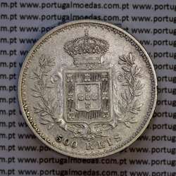 500 réis 1893 prata D. Carlos I, cinco tostões prata 1893 reinado D. Carlos I, (MBC+), World Coins Portugal KM 535