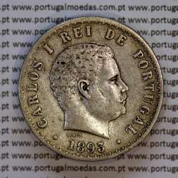 Portugal, silver coin of 500 réis 1893 of D. Carlos I, (VF+), World Coins Portugal KM 535