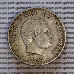 Portugal, silver coin of 500 réis 1893 of D. Carlos I, (VF), World Coins Portugal KM 535