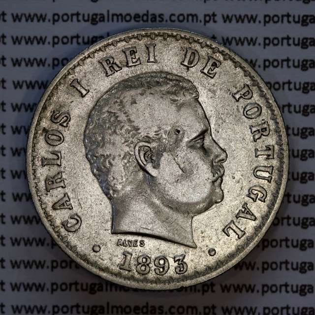 Portugal, silver coin of 500 réis 1893 of D. Carlos I, (VF), World Coins Portugal KM 535