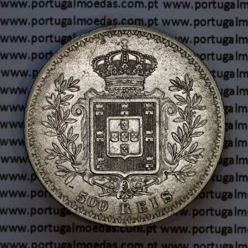 500 réis 1893 prata D. Carlos I, cinco tostões prata 1893 reinado D. Carlos I, (MBC), World Coins Portugal KM 535