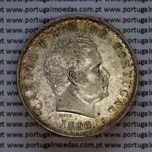 Portugal, silver coin of 500 réis 1896 of D. Carlos I, (XF), World Coins Portugal KM 535