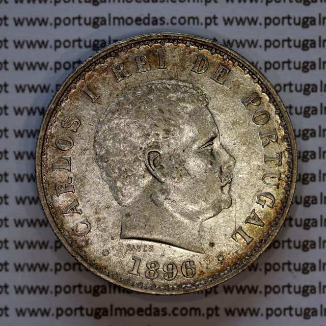 Portugal, silver coin of 500 réis 1896 of D. Carlos I, (XF), World Coins Portugal KM 535
