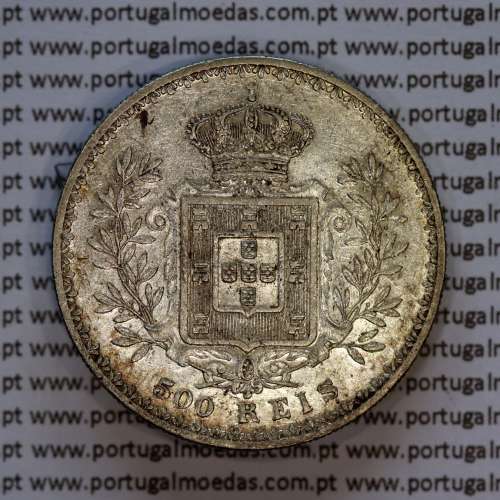 Portugal, silver coin of 500 réis 1896 of D. Carlos I, (XF), World Coins Portugal KM 535