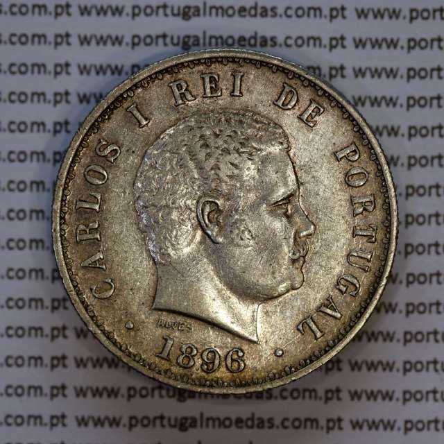 Portugal, silver coin of 500 réis 1896 of D. Carlos I, (XF), World Coins Portugal KM 535
