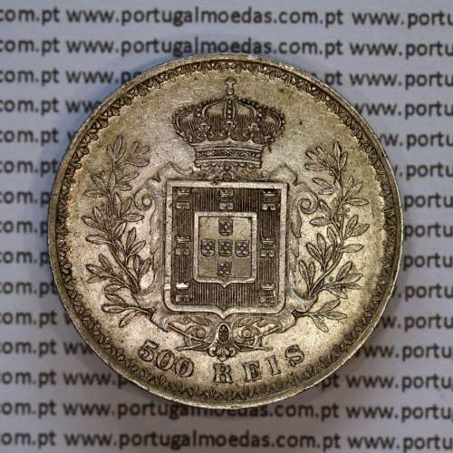 500 réis 1896 prata D. Carlos I, cinco tostões prata 1896 reinado D. Carlos I, (MBC+/Bela-), World Coins Portugal KM 535
