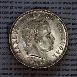 500 réis 1896 prata D. Carlos I, cinco tostões prata 1896 reinado D. Carlos I, (MBC+/Bela-), World Coins Portugal KM 535