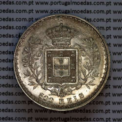 500 réis 1896 prata D. Carlos I, cinco tostões prata 1896 reinado D. Carlos I, (MBC+/Bela-), World Coins Portugal KM 535