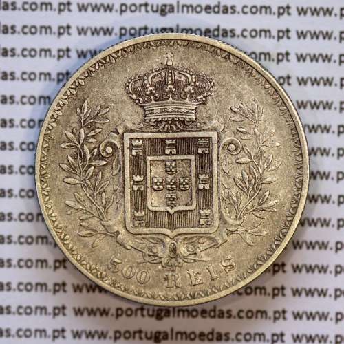 500 réis 1896 prata D. Carlos I, cinco tostões prata 1896 reinado D. Carlos I, (MBC+), World Coins Portugal KM 535