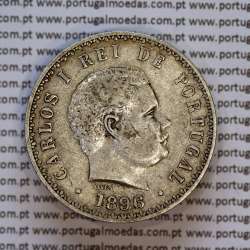 500 réis 1896 prata D. Carlos I, cinco tostões prata 1896 reinado D. Carlos I, (MBC+), World Coins Portugal KM 535