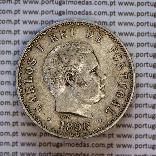 Portugal, silver coin of 500 réis 1896 of D. Carlos I, (VF+), World Coins Portugal KM 535
