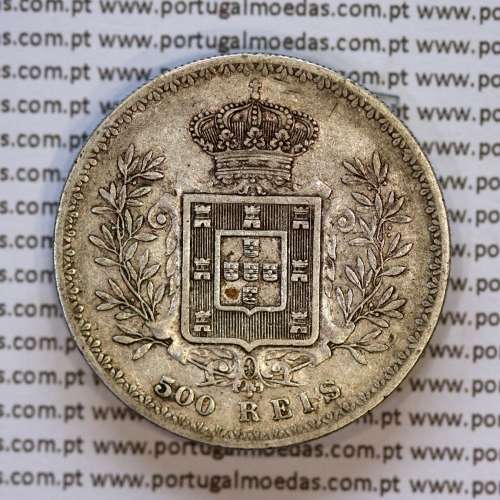 500 réis 1896 prata D. Carlos I, cinco tostões prata 1896 reinado D. Carlos I, (MBC+), World Coins Portugal KM 535