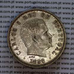 500 réis 1896 prata D. Carlos I, cinco tostões prata 1896 reinado D. Carlos I, (MBC+/Bela-), World Coins Portugal KM 535