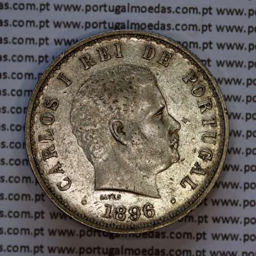 500 réis 1896 prata D. Carlos I, cinco tostões prata 1896 reinado D. Carlos I, (MBC+/Bela-), World Coins Portugal KM 535
