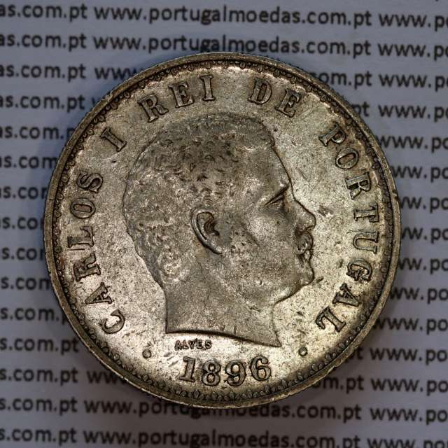 Portugal, silver coin of 500 réis 1896 of D. Carlos I, (XF), World Coins Portugal KM 535