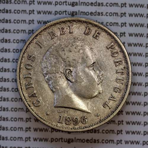 Portugal, silver coin of 500 réis 1896 of D. Carlos I, (VF+), World Coins Portugal KM 535