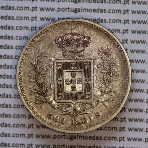 500 réis 1896 prata D. Carlos I, cinco tostões prata 1896 reinado D. Carlos I, (MBC), World Coins Portugal KM 535