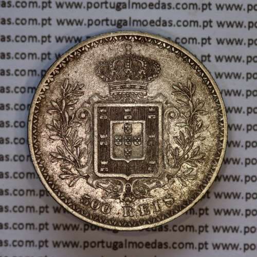 500 réis 1896 prata D. Carlos I, cinco tostões prata 1896 reinado D. Carlos I, (MBC), World Coins Portugal KM 535