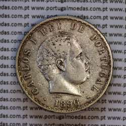 500 réis 1896 prata D. Carlos I, cinco tostões prata 1896 reinado D. Carlos I, (MBC), World Coins Portugal KM 535