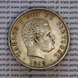 500 réis 1898 prata D. Carlos I, cinco tostões prata 1898 reinado D. Carlos I, (MBC+), World Coins Portugal KM 535