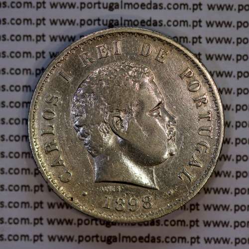 Portugal, silver coin of 500 réis 1898 of D. Carlos I, (VF), World Coins Portugal KM 535