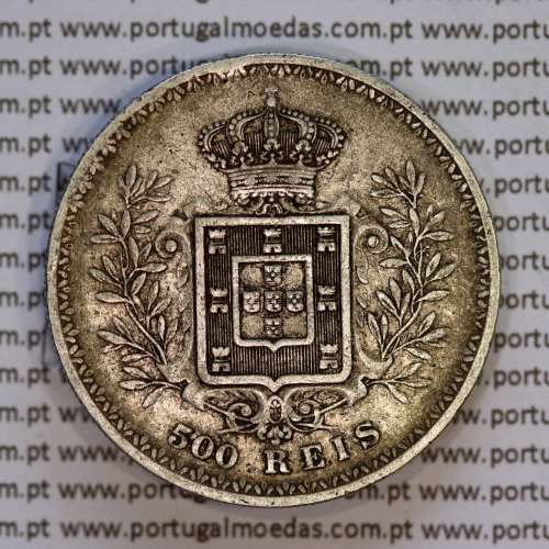 500 réis 1898 prata D. Carlos I, cinco tostões prata 1898 reinado D. Carlos I, (MBC), World Coins Portugal KM 535