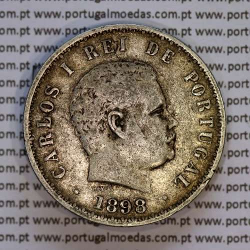 Portugal, silver coin of 500 réis 1898 of D. Carlos I, (VF), World Coins Portugal KM 535