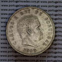 500 réis 1899 prata D. Carlos I, cinco tostões prata 1899 reinado D. Carlos I, (MBC), World Coins Portugal KM 535