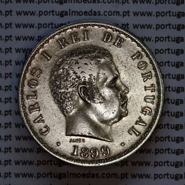 500 réis 1899 prata D. Carlos I, cinco tostões prata 1899 reinado D. Carlos I, (MBC), World Coins Portugal KM 535