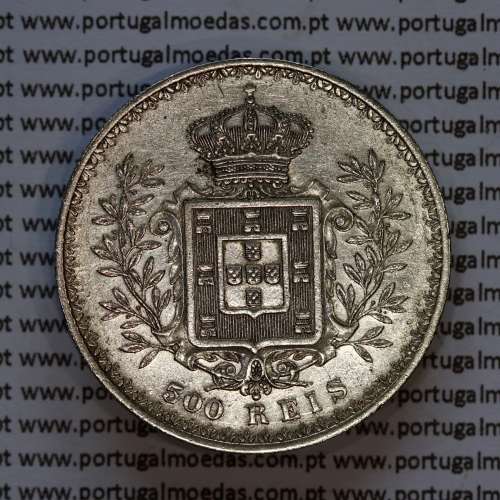 500 réis 1899 prata D. Carlos I, cinco tostões prata 1899 reinado D. Carlos I, (MBC), World Coins Portugal KM 535