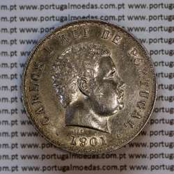 500 réis 1901 prata D. Carlos I, cinco tostões prata 1901 reinado D. Carlos I, (MBC+), World Coins Portugal KM 535