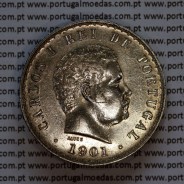 500 réis 1901 prata D. Carlos I, cinco tostões prata 1901 reinado D. Carlos I, (MBC+), World Coins Portugal KM 535