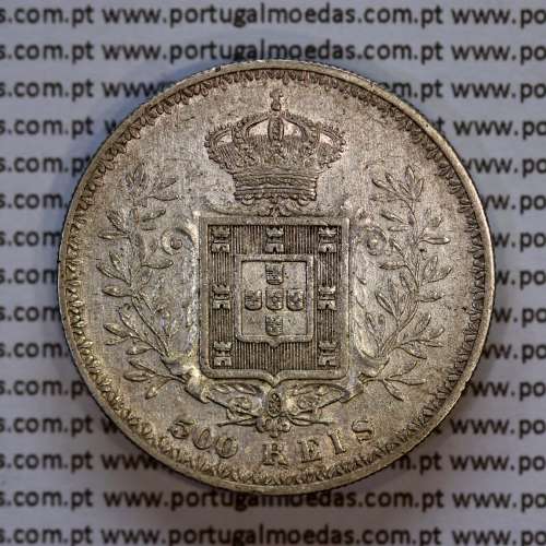 500 réis 1903 prata D. Carlos I, cinco tostões prata 1903 reinado D. Carlos I, (MBC), World Coins Portugal KM 535