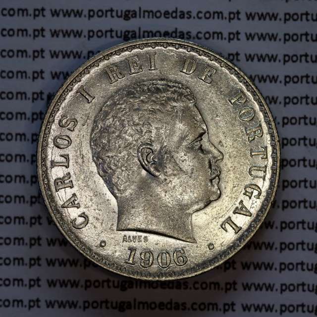 Portugal, silver coin of 500 réis 1906 of D. Carlos I, (XF+), World Coins Portugal KM 535