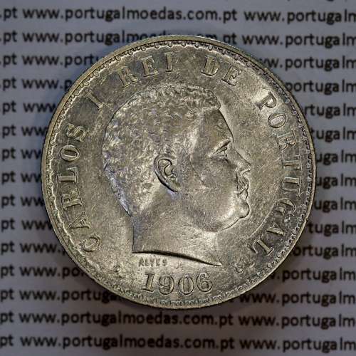 Portugal, silver coin of 500 réis 1906 of D. Carlos I, (XF+), World Coins Portugal KM 535