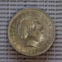 500 réis 1906 prata D. Carlos I, cinco tostões prata 1906 reinado D. Carlos I, (MBC), World Coins Portugal KM 535