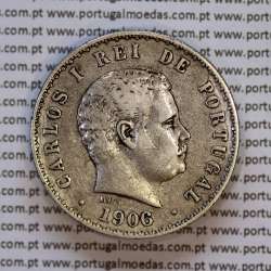500 réis 1906 prata D. Carlos I, cinco tostões prata 1906 reinado D. Carlos I, (MBC), World Coins Portugal KM 535
