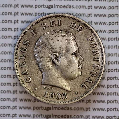 Portugal, silver coin of 500 réis 1906 of D. Carlos I, (VF), World Coins Portugal KM 535